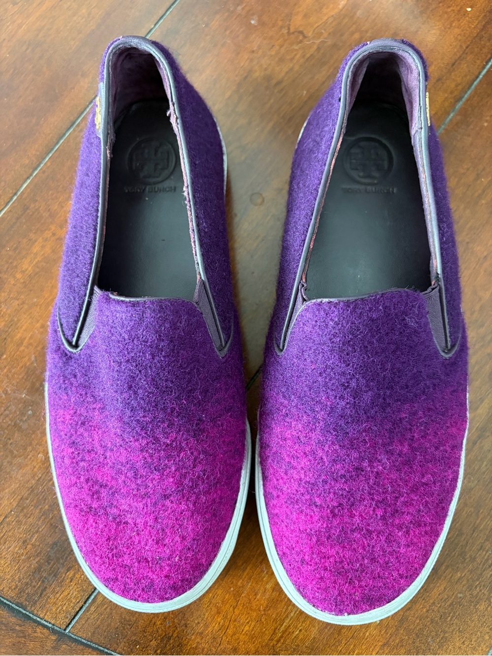 Tory Burch Stardust Wool Felt Slip-On Ombré Sneakers Purple Magenta Sz 7.5